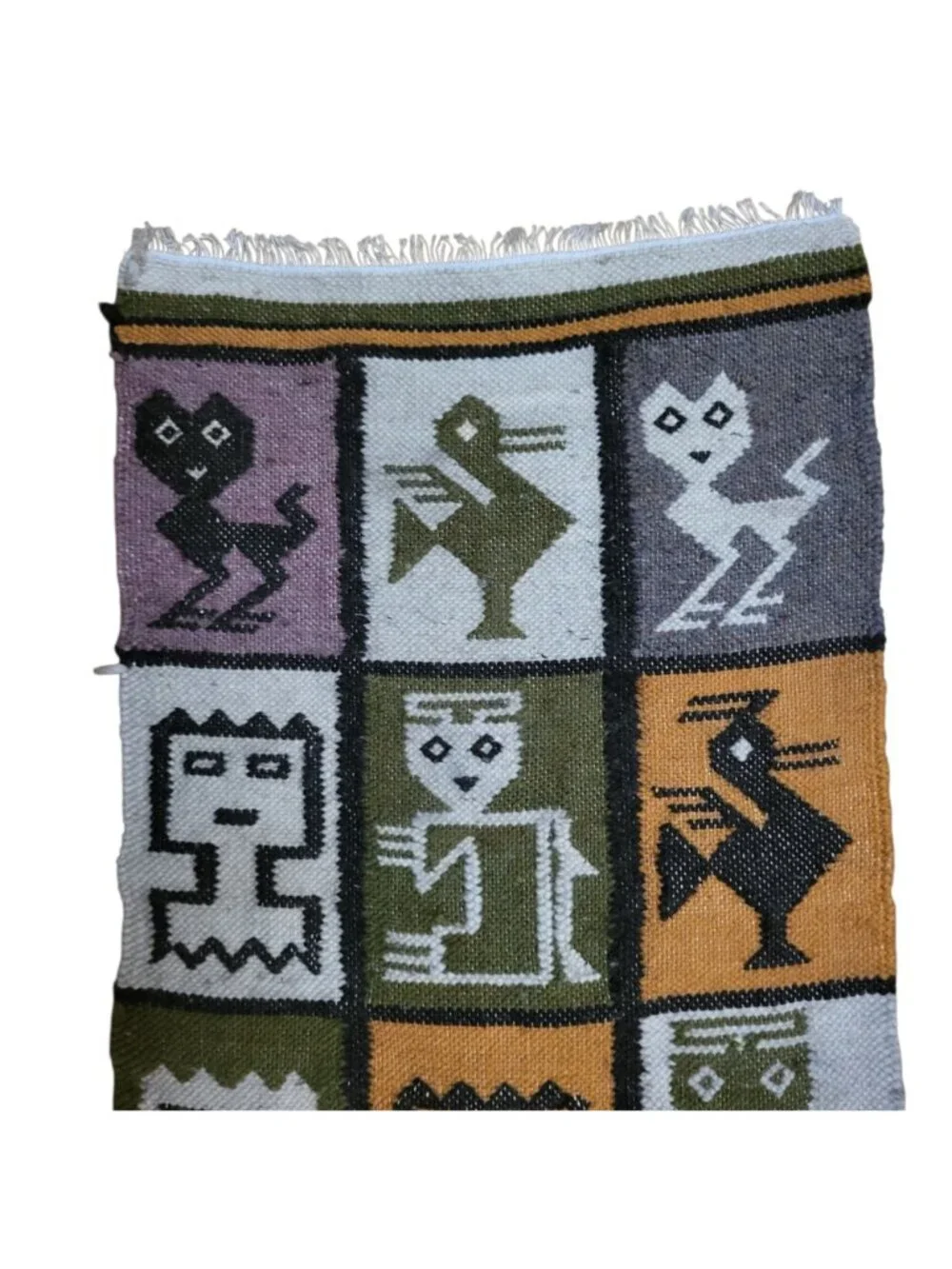 Vtg Ecuadoran Woven Wool Fringed Wall Hanging Fiber Art Brown Earthtones 14